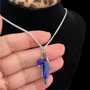 Blue beaded Pendant plus Necklace